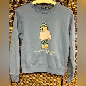 Polo-Ralph Lauren, Blue Polo Beach Bear Crewneck Sweatshirt- Small